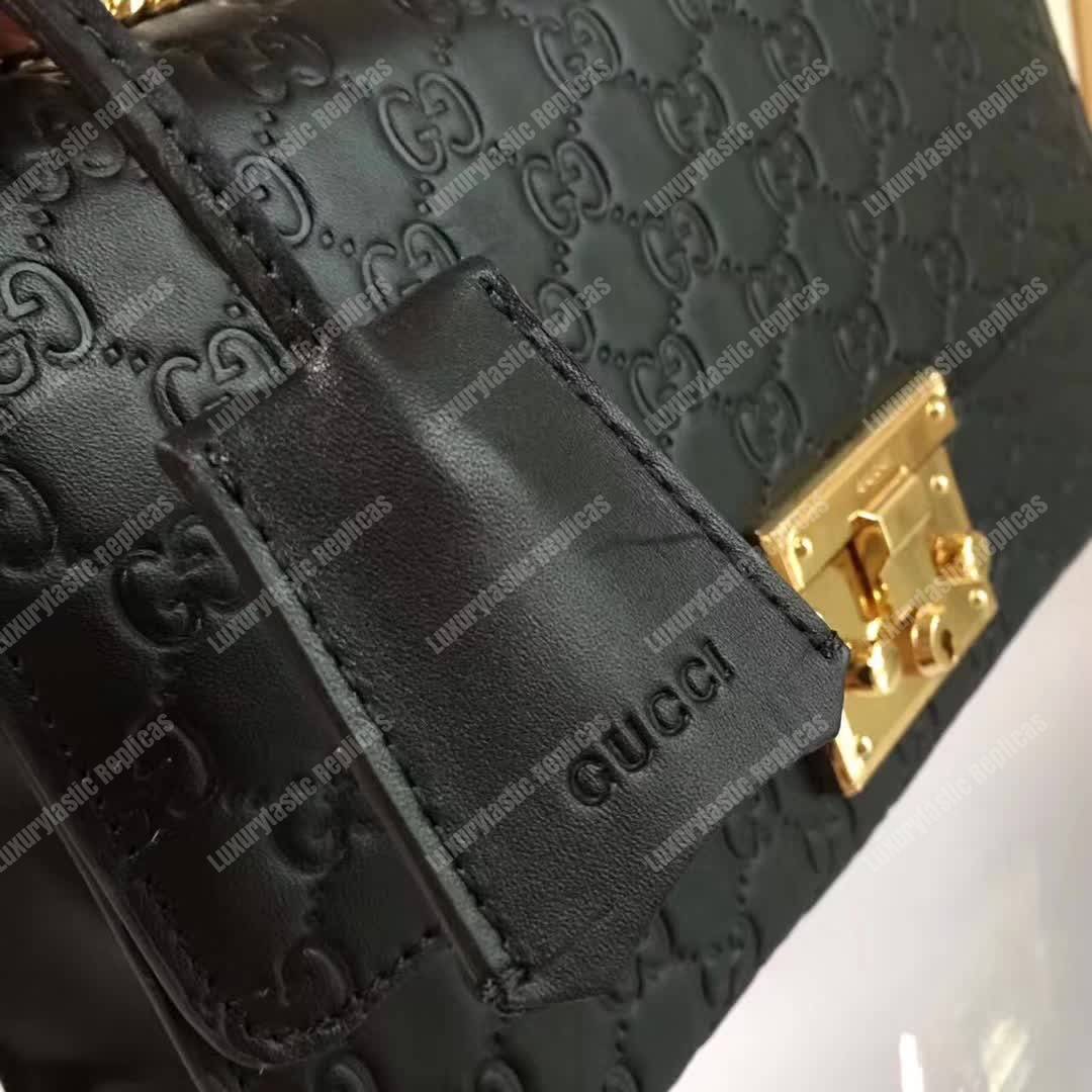 G*u*i padlock medium signature shoulder bag black