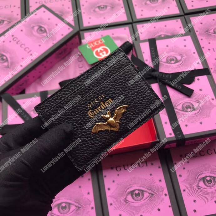 G*u*i garden leather card case black with bat