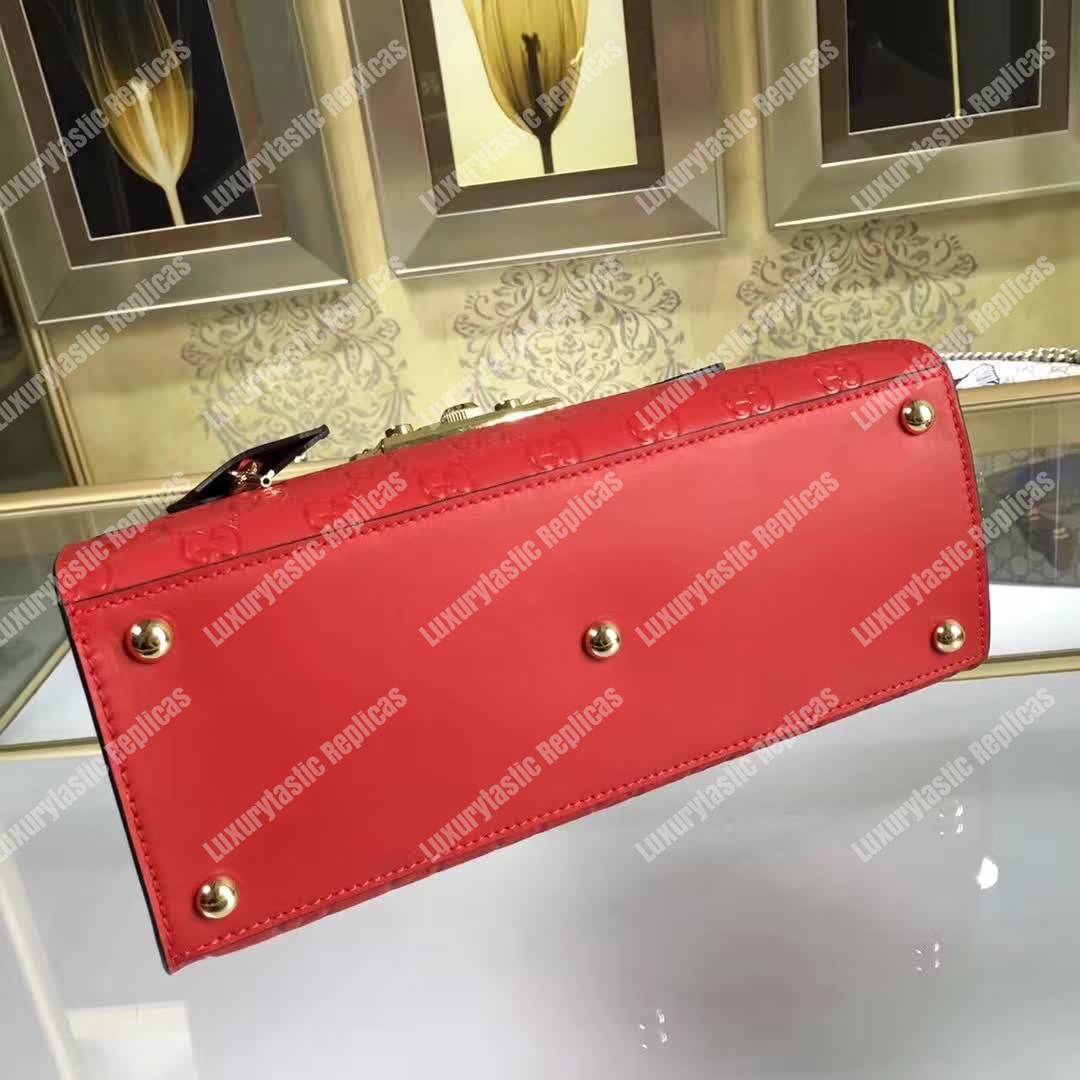 G*u*i padlock small signature top handle bag red