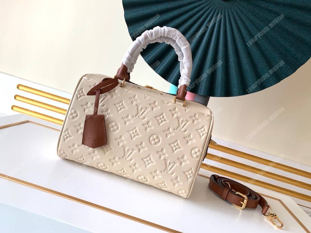 LV Speedy Bandouliere 25 Monogram Empreinte Leather Creme Caramel