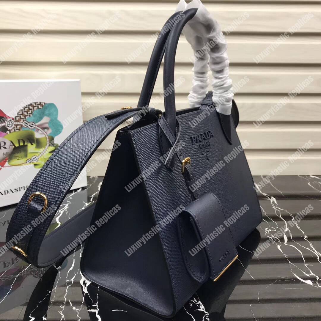 pra*a monoCh*0me saffiano leather bag dark blue