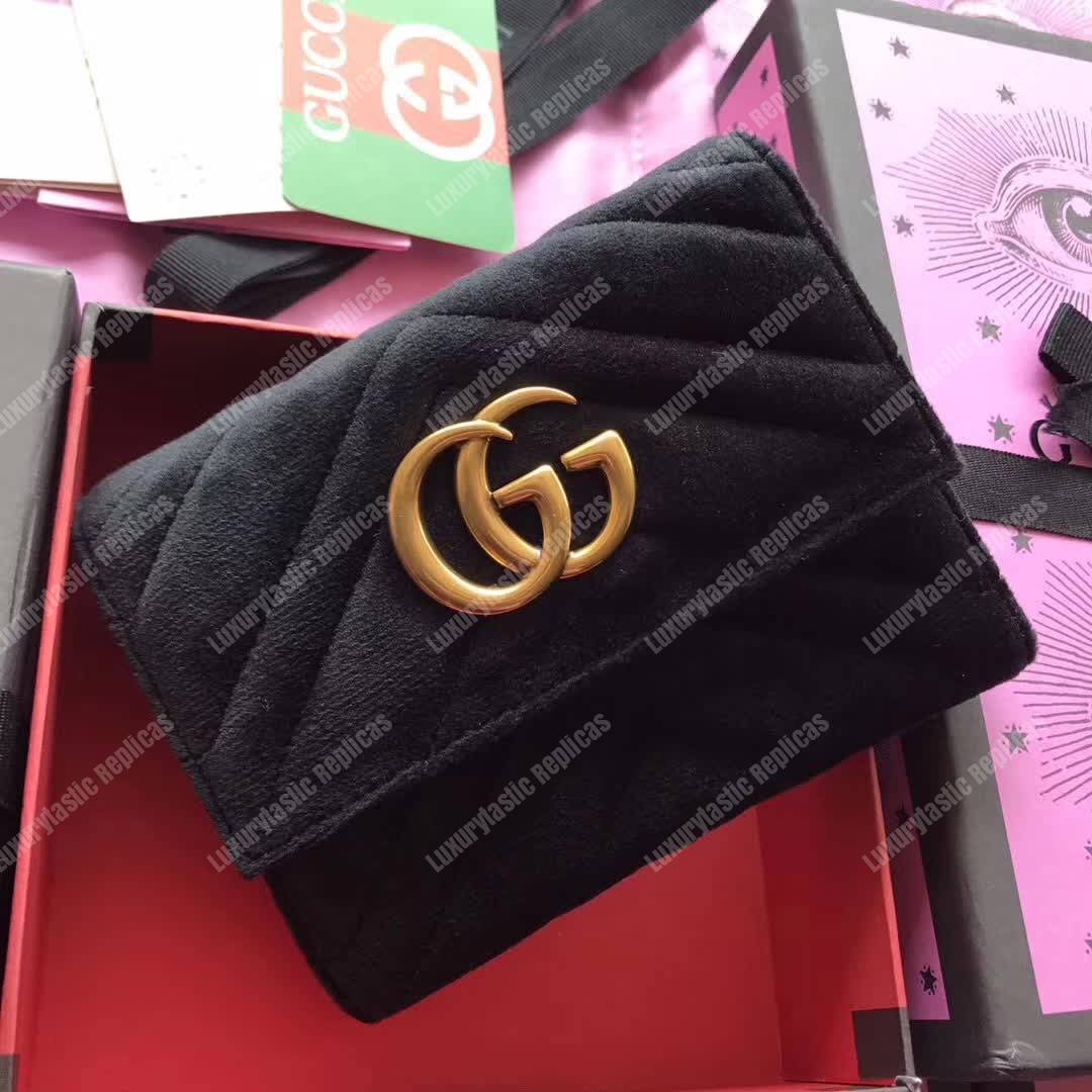 G*u*i gg marmont velvet flap wallet black