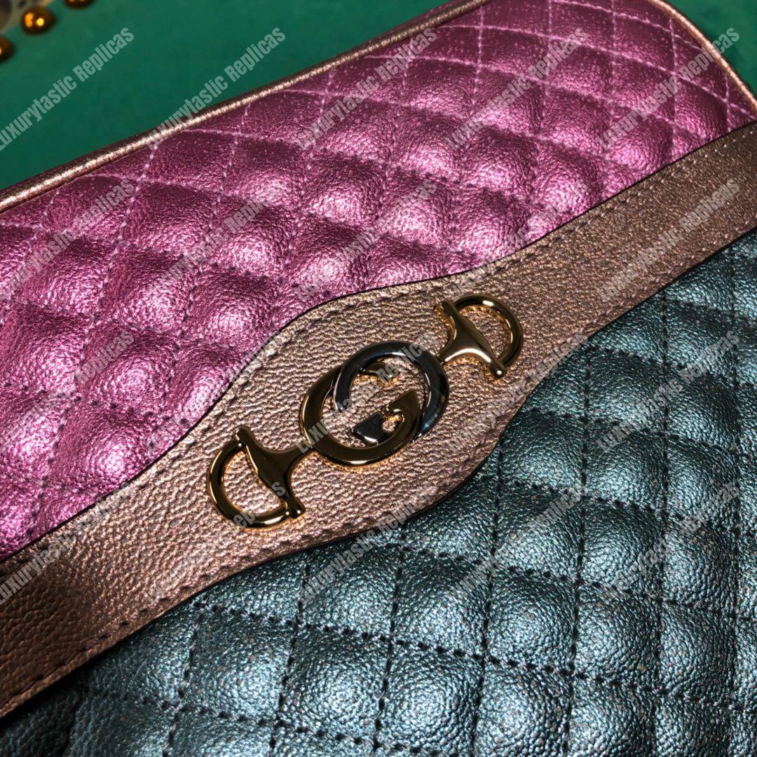 G*u*i laminated leather small shoulder bag blue/pink