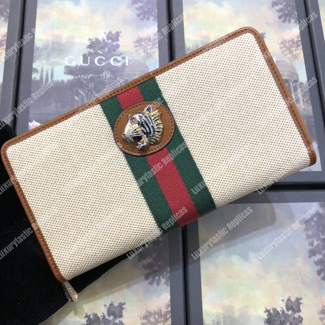 G*u*i rajah zip around wallet beige vintage canvas