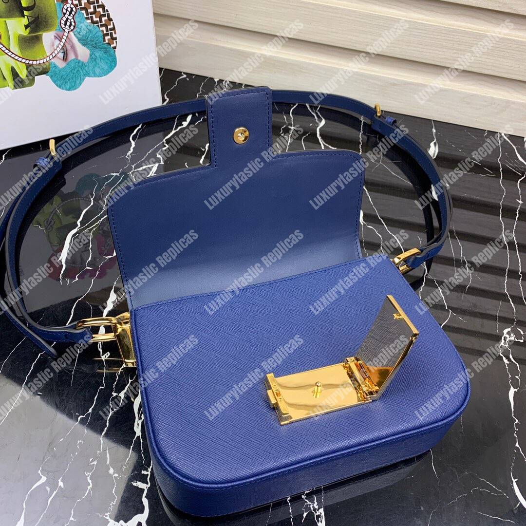 Pra*a emblème saffiano leather bag blue