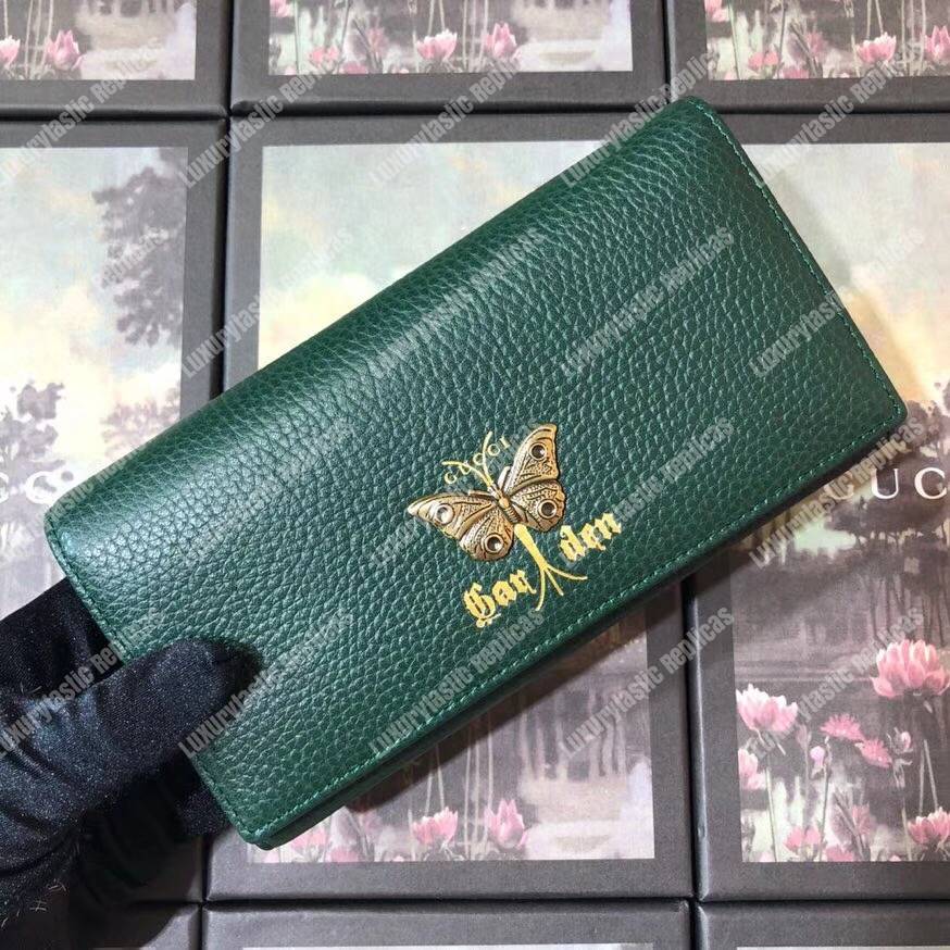 G*u*i garden leather continental wallet green with butterfly