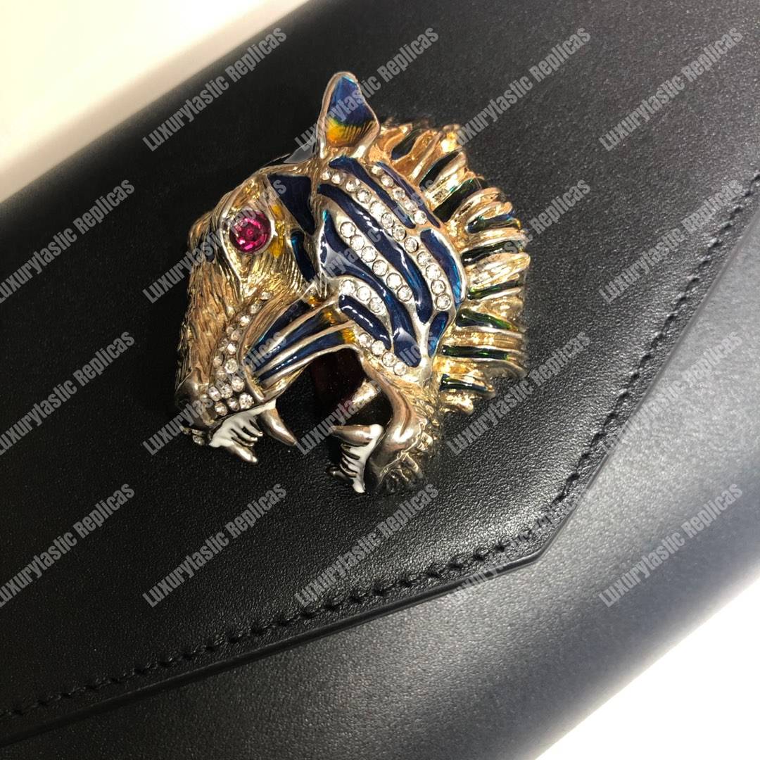G*u*i broadway leather clutch with tiger black