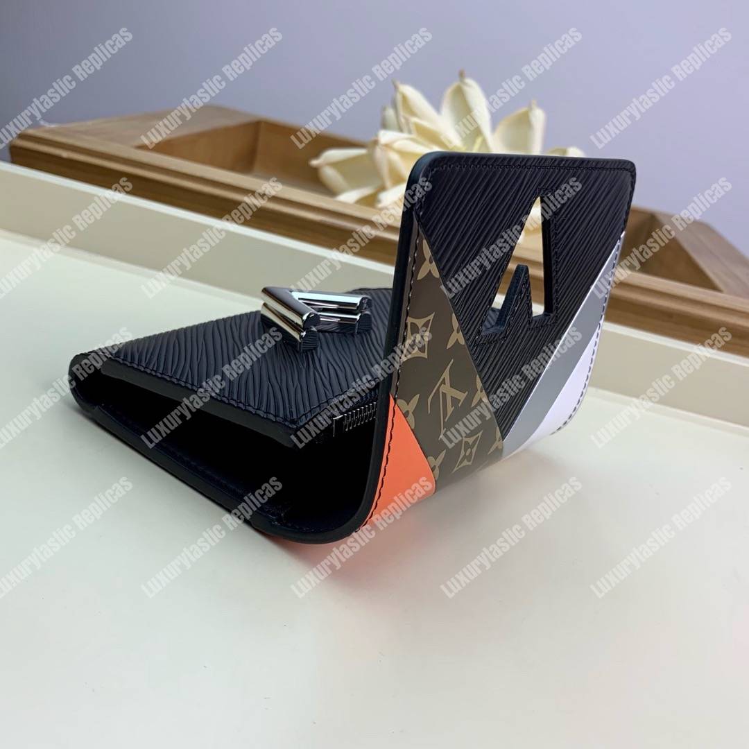 LV Twist Compact Wallet Epi Leather Monogram Noir Tan
