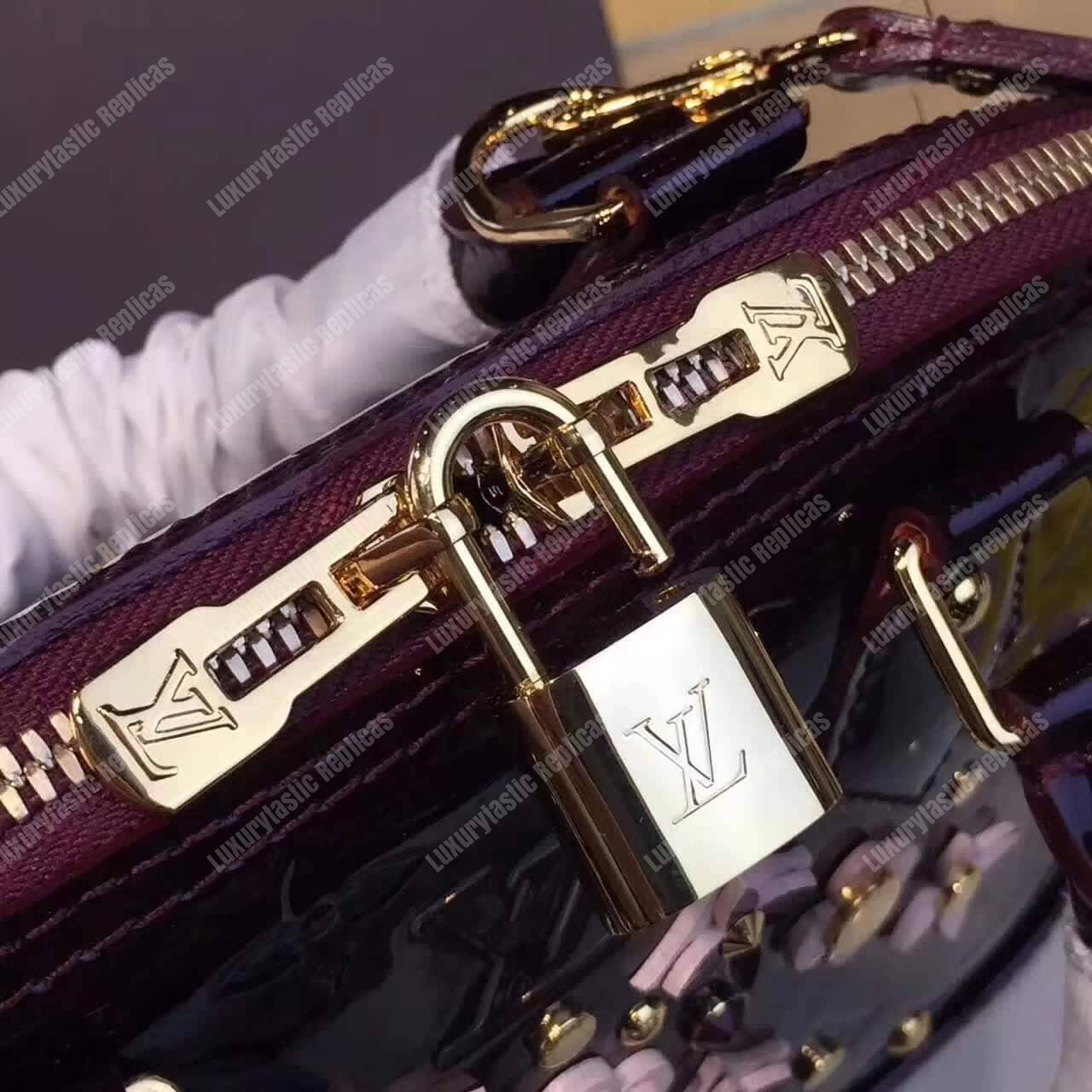 LV Alma BB Tote Bag Monogram Vernis Amarante