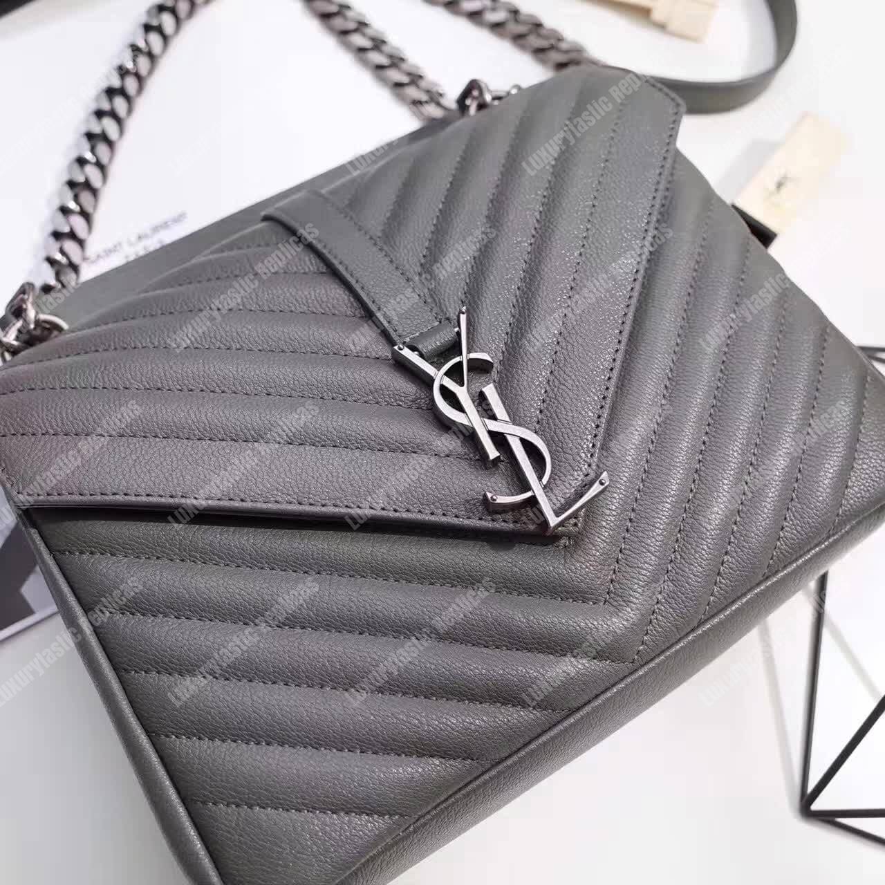 Saint Laurent Classic Medium College Monogram Earth Grey Silver-Toned