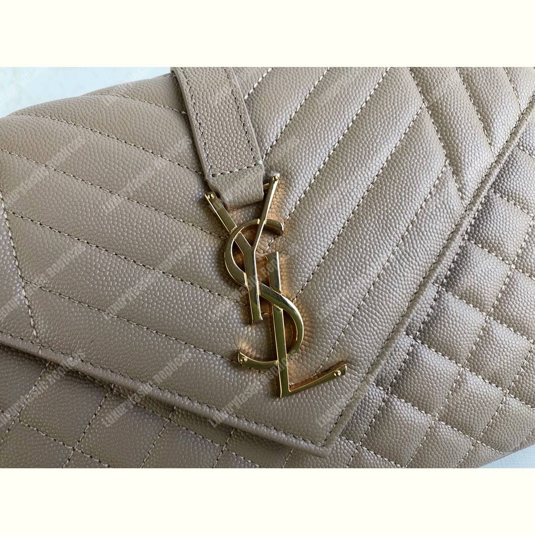 Saint Laurent Envelope Medium Bag in Mix Matelasse Grain De Poudre Embossed Leather Latte
