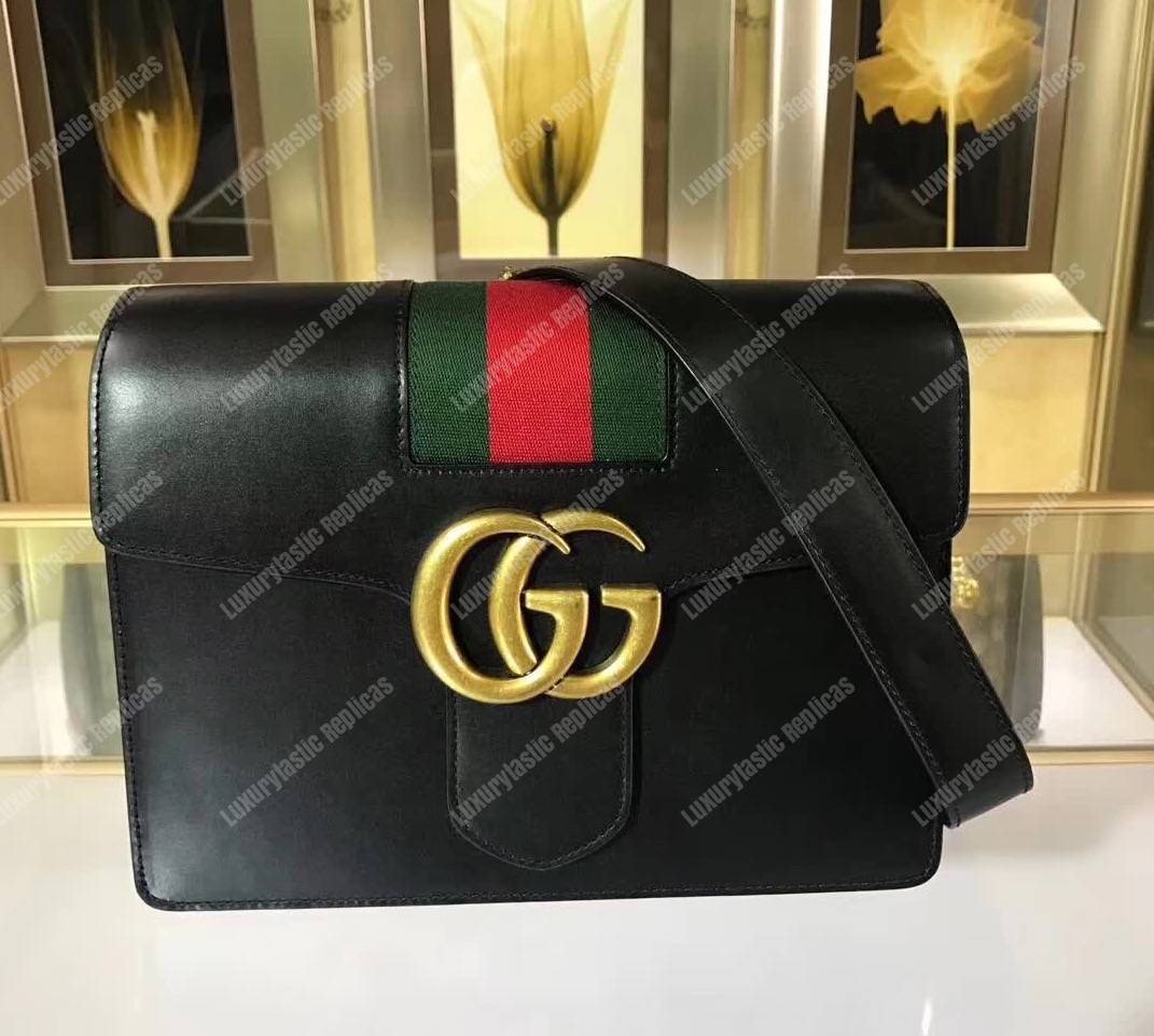 G*u*i gg marmont stylish striped canvas bag black