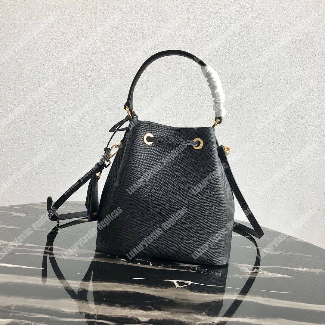Pra*a saffiano leather bucket bag black