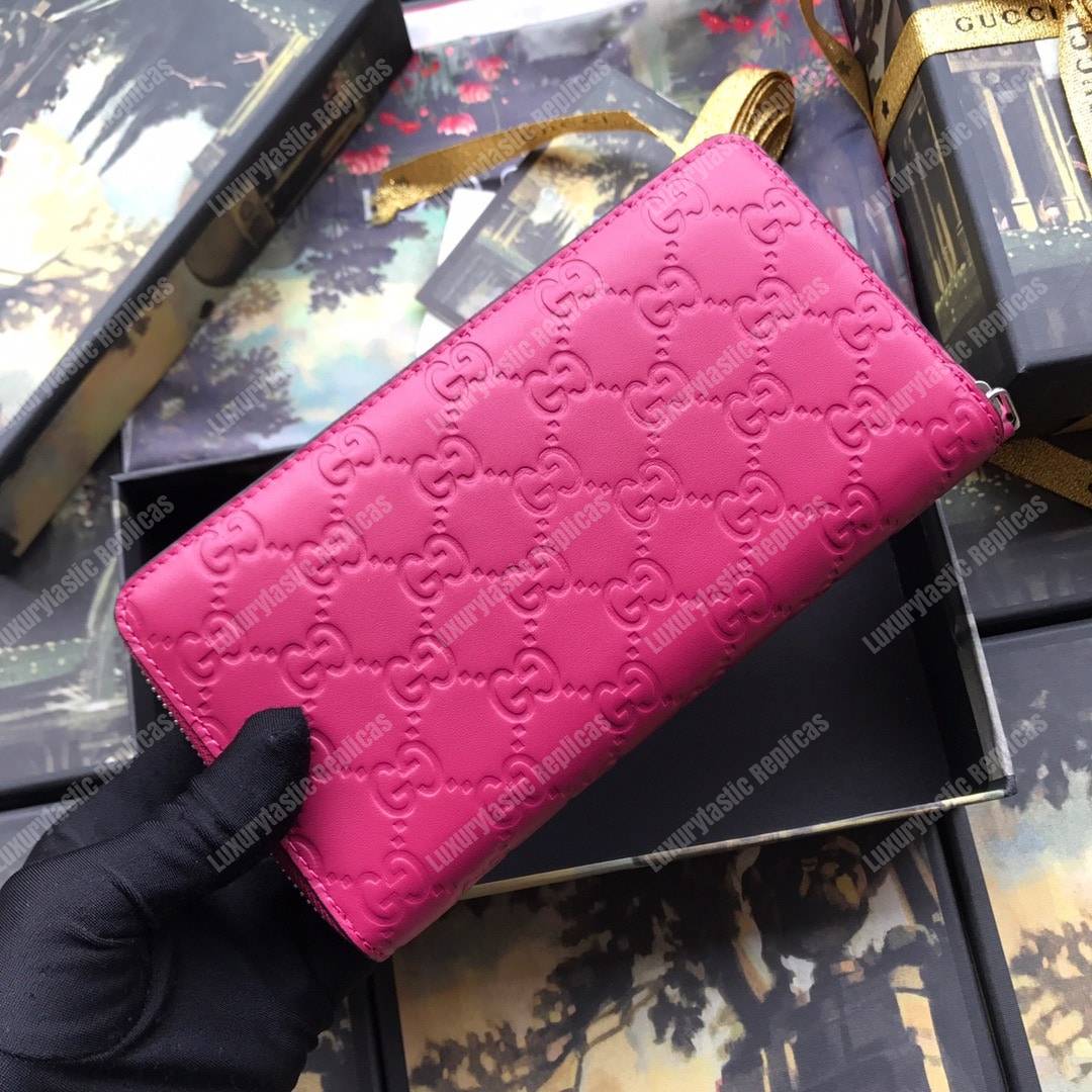 G*u*i fuchsia zip around wallet with ny yankees™ patch