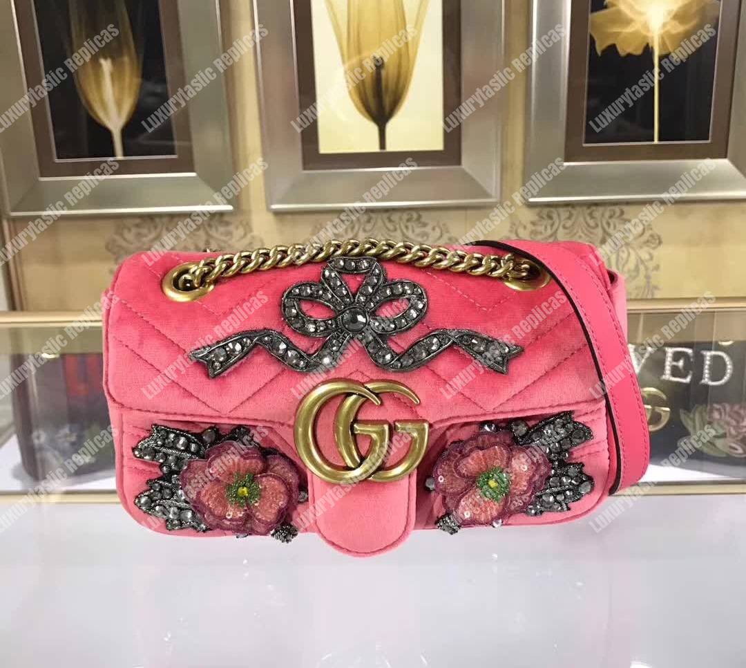 G*u*i gg marmont embroidered velvet mini bag ribbon
