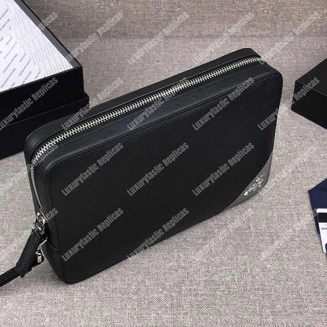 Pra*a saffiano leather men’s bag black / grey