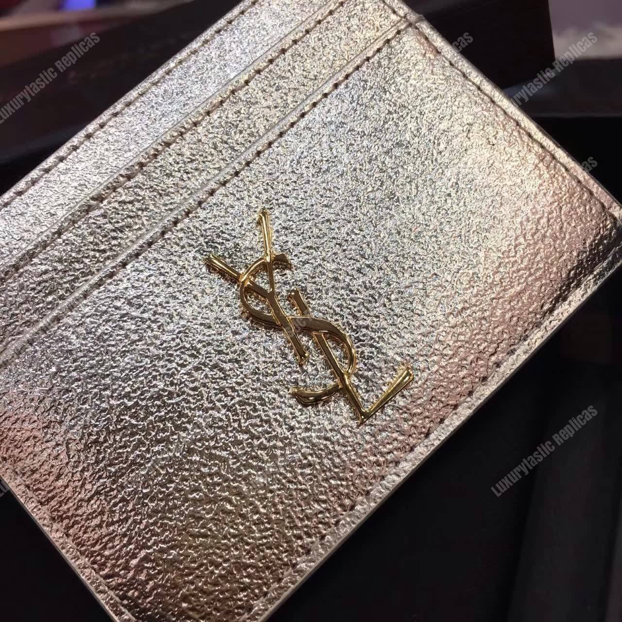 Saint Laurent Monogram Card Case Glitter Gold