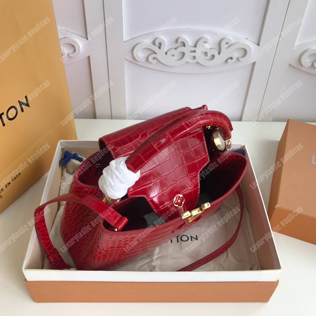 LV Capucines PM Crocodilien Mat Cerise