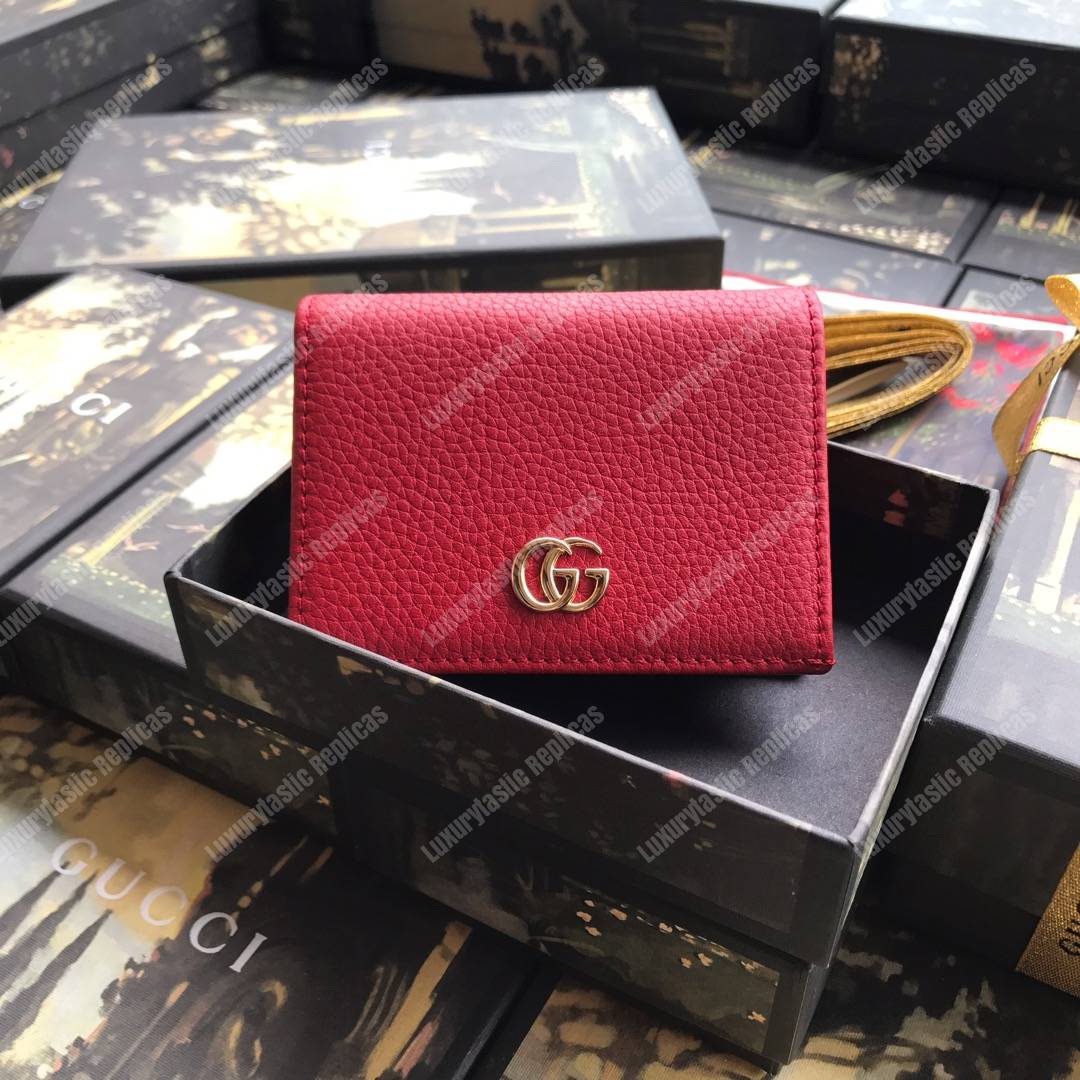 G*u*i leather card case wallet hibiscus red