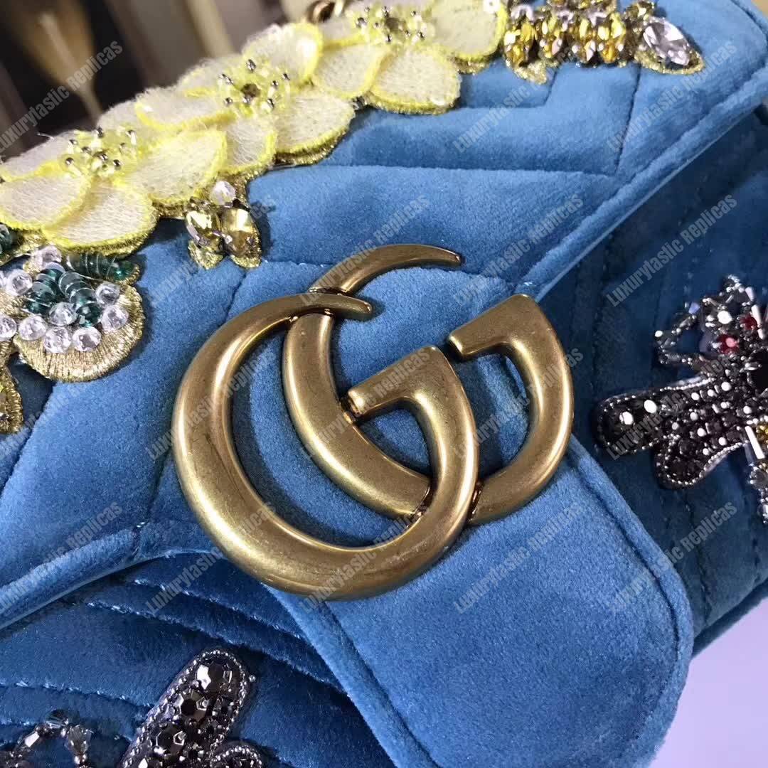 G*u*i gg marmont embroidered velvet mini bag bee