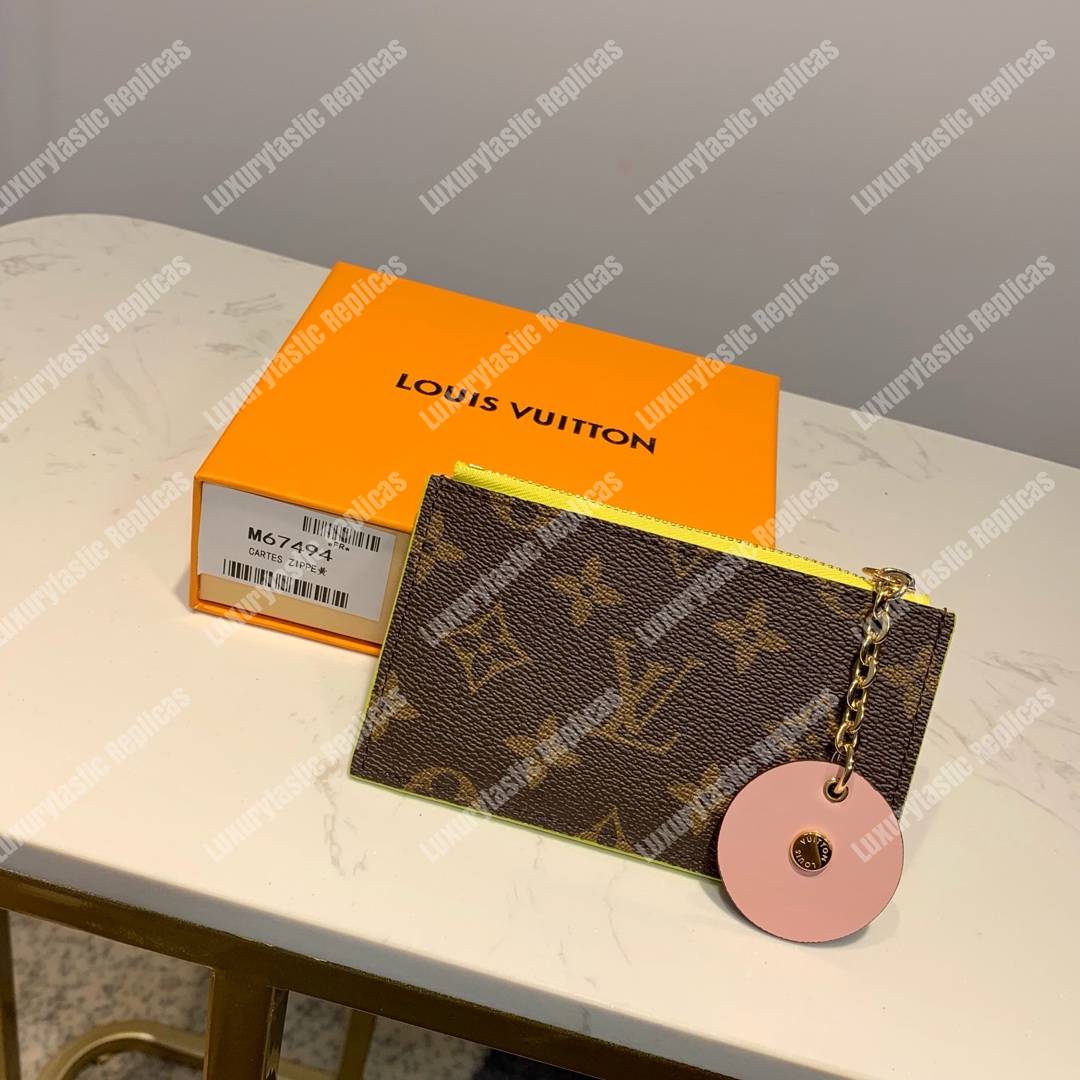 LV Zipped Card Holder Monogram canvas with colorful grained-leather trim Yellow