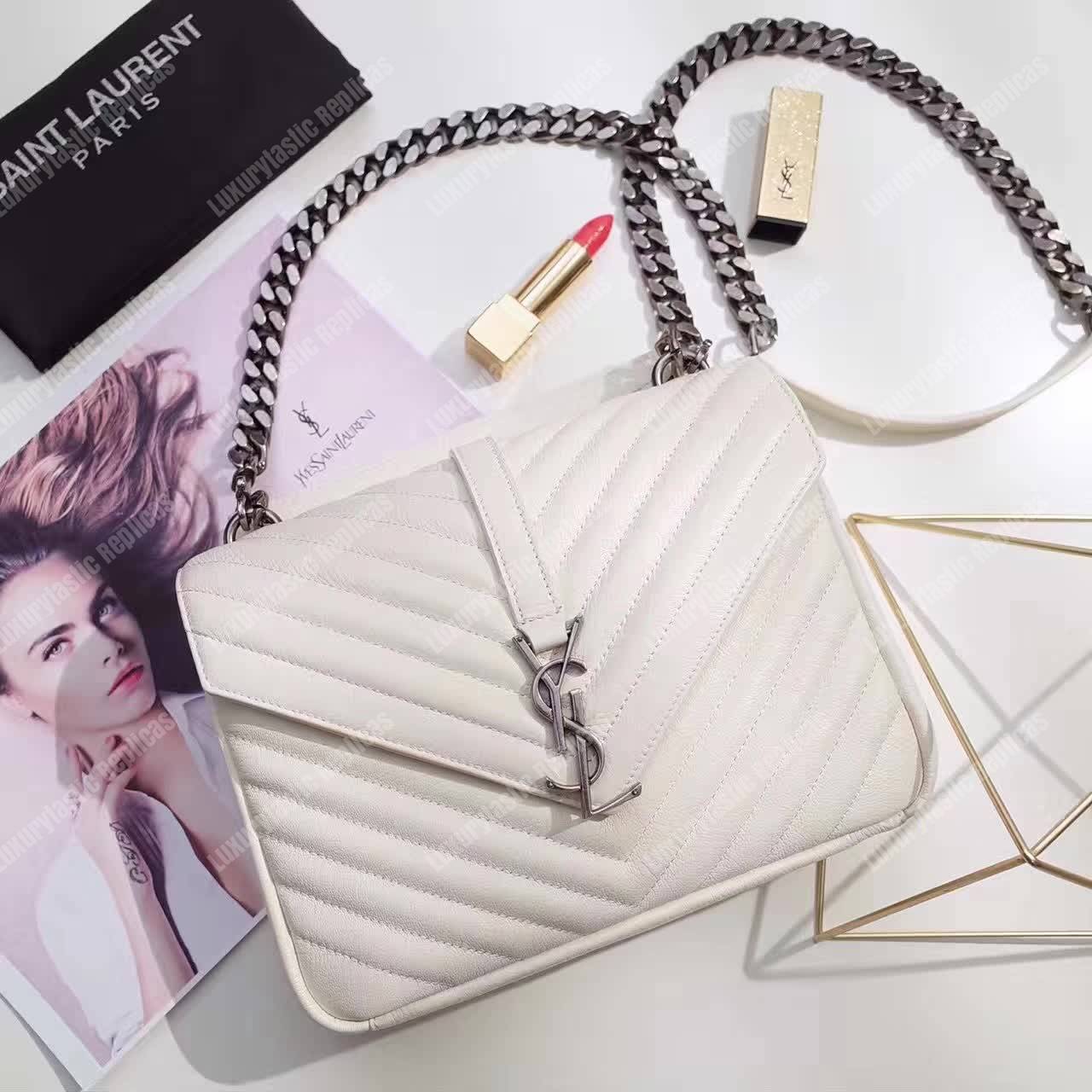 Saint Laurent Classic Medium College Monogram White Silver-Toned