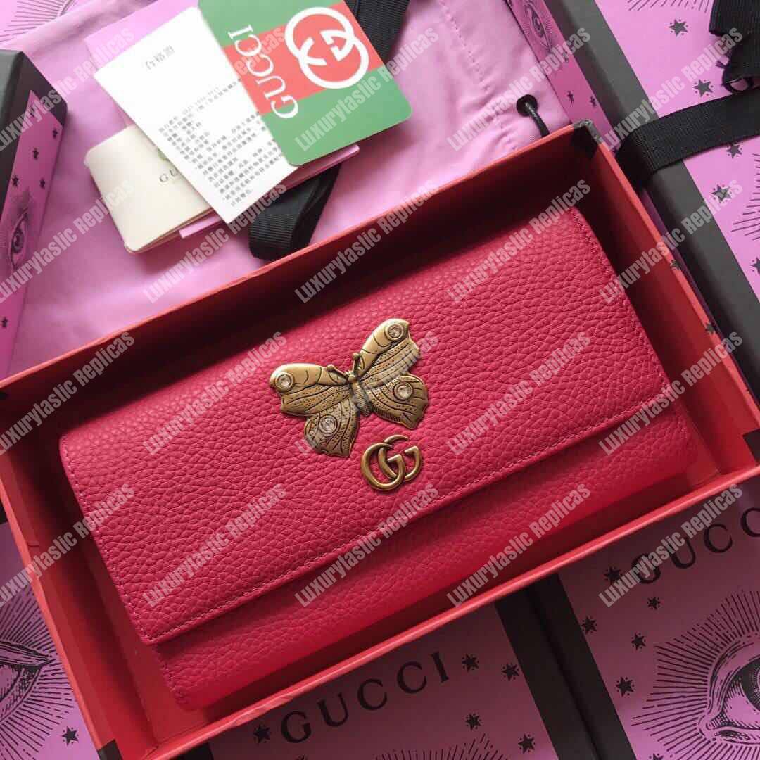 G*u*i gg leather continental wallet with butterfly hibiscus red