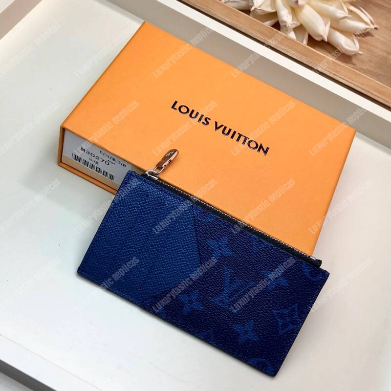 LV Coin Card Holder K45 Taiga Monogram Navy Blue