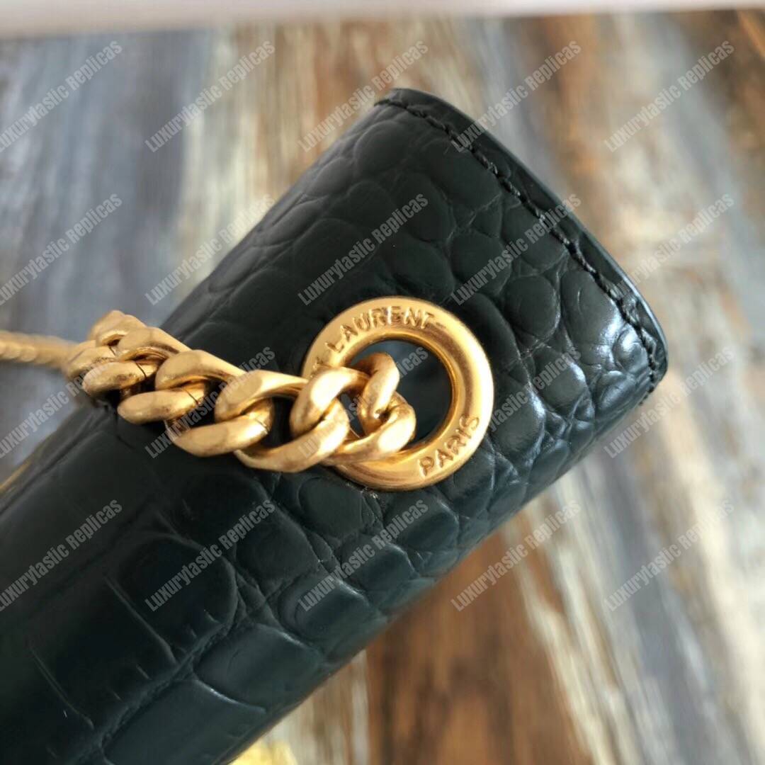 Saint Laurent Medium Kate Tassel Chain Bag Dark Green Crocodile