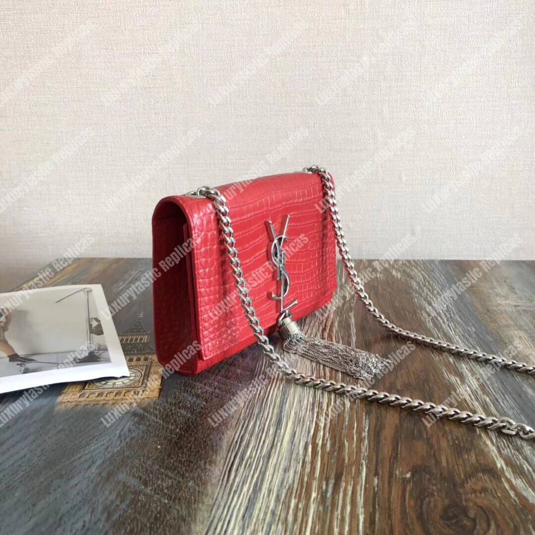 Saint Laurent Classic Small Kate Monogram Red Crocodile