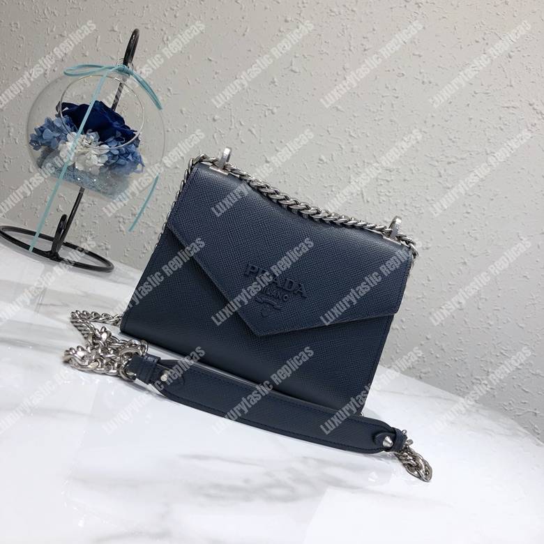pra*a monoCh*0me saffiano leather bag dark blue