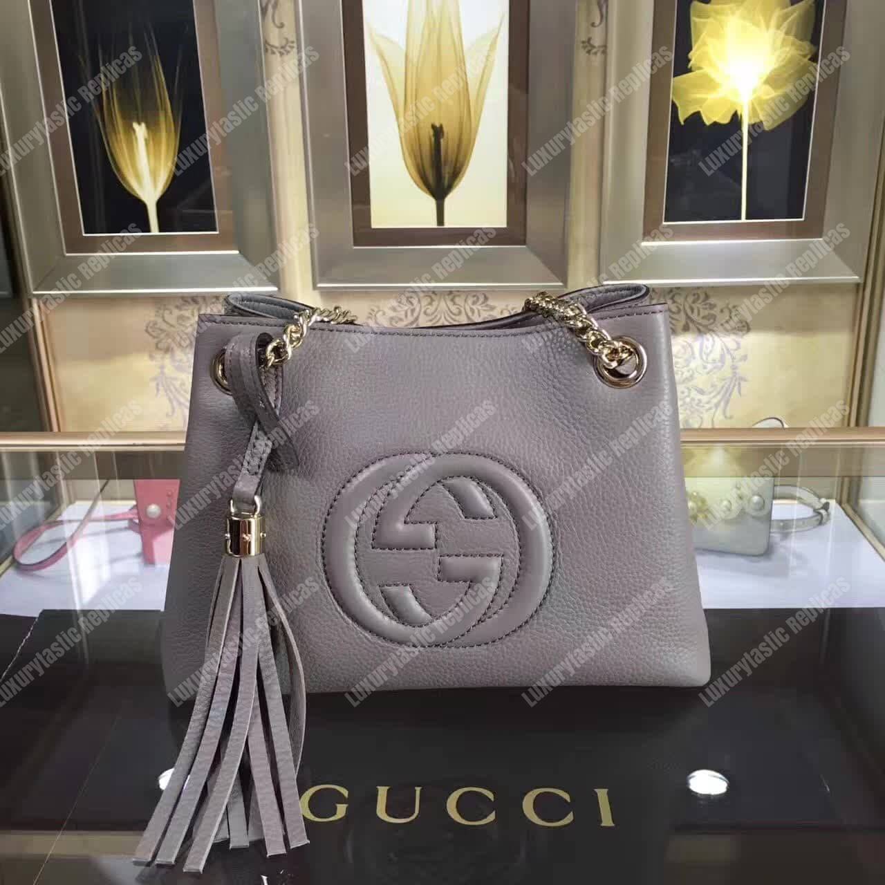G*u*i soho leather chain strap shoulder bag grey
