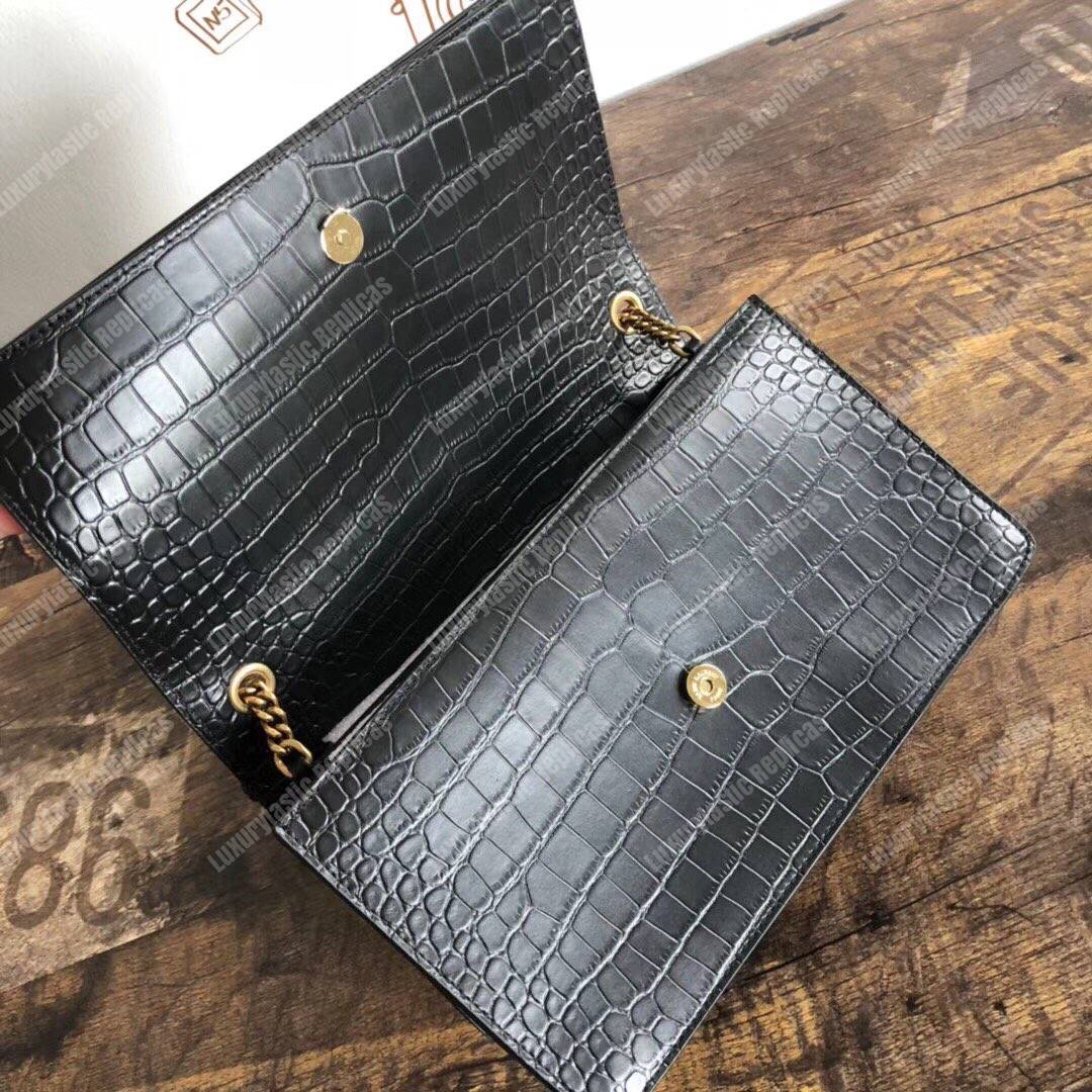 Saint Laurent Sunset Medium In Black Crocodile