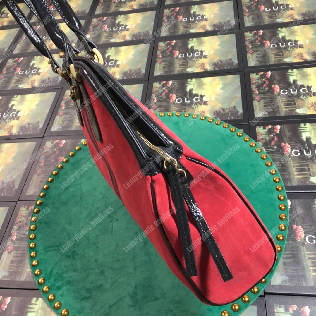 G*u*i re(belle) large top handle tote suede red