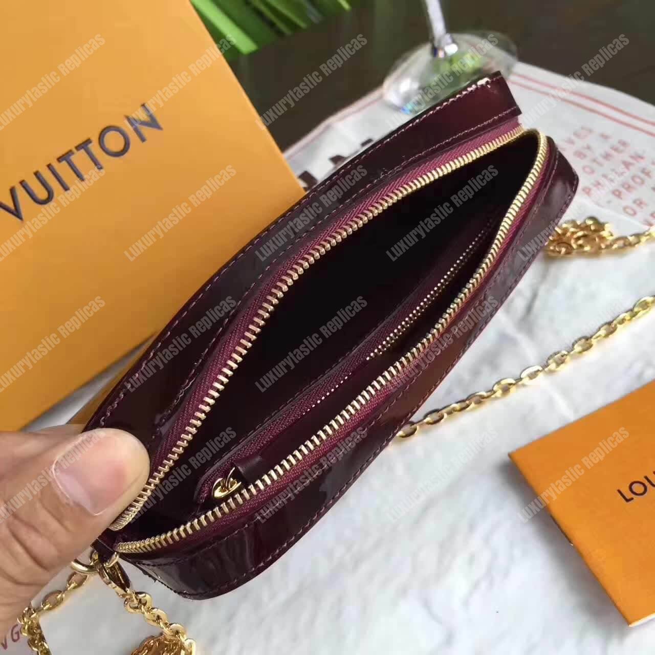 LV Camera Pouch Monogram Vernis Leather Amarante