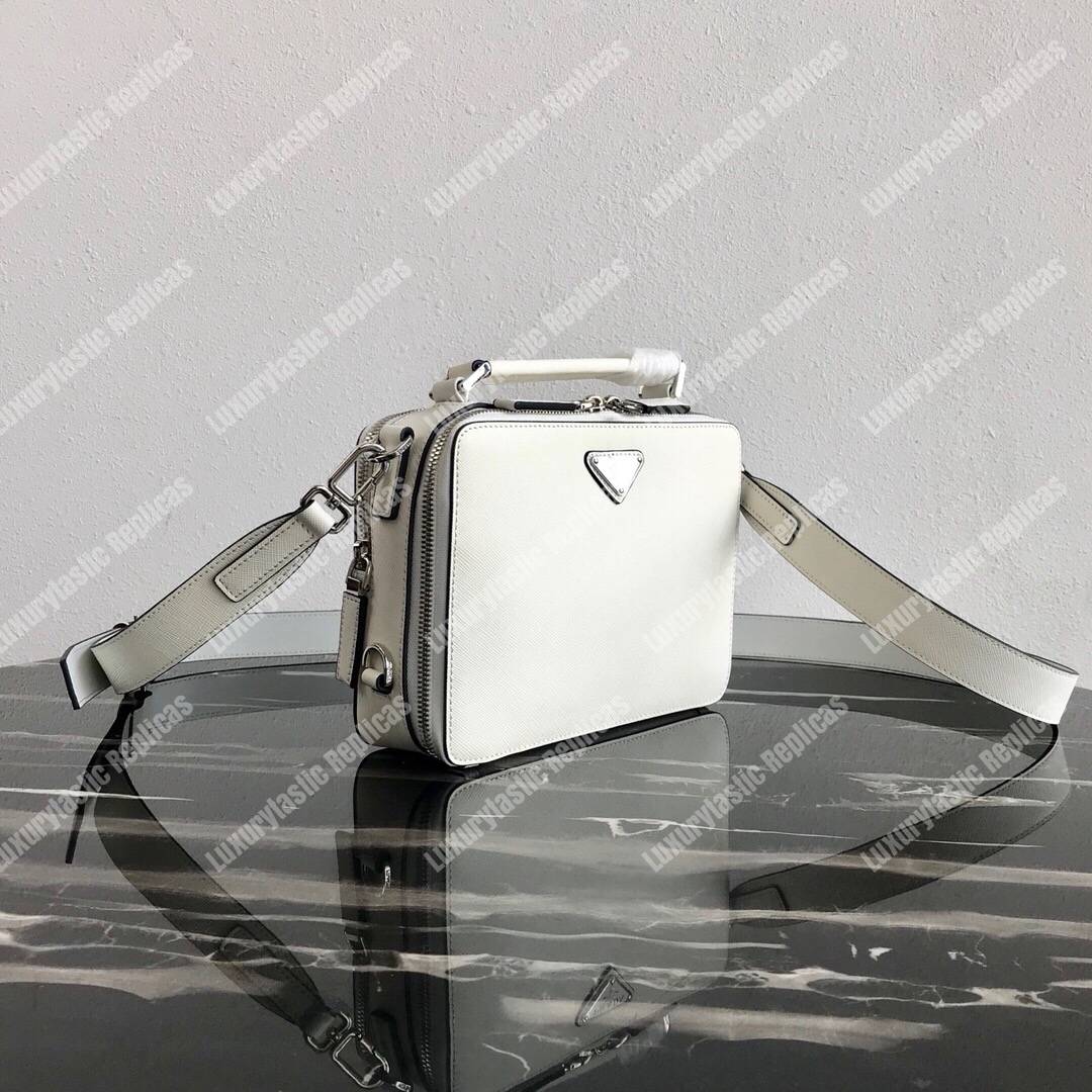 Pra*a brique saffiano leather bag white