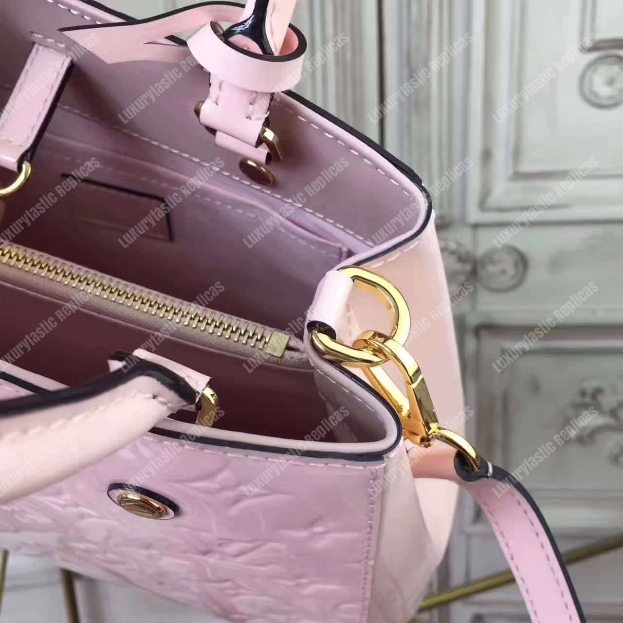 LV Montaigne BB Tote Bag Monogram Vernis Rose Ballerine