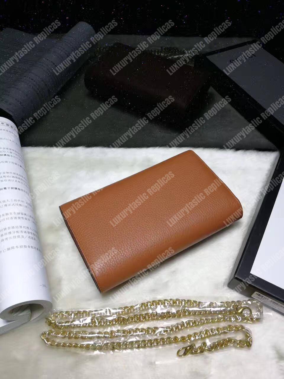 G*u*i gg marmont leather mini chain bag tan