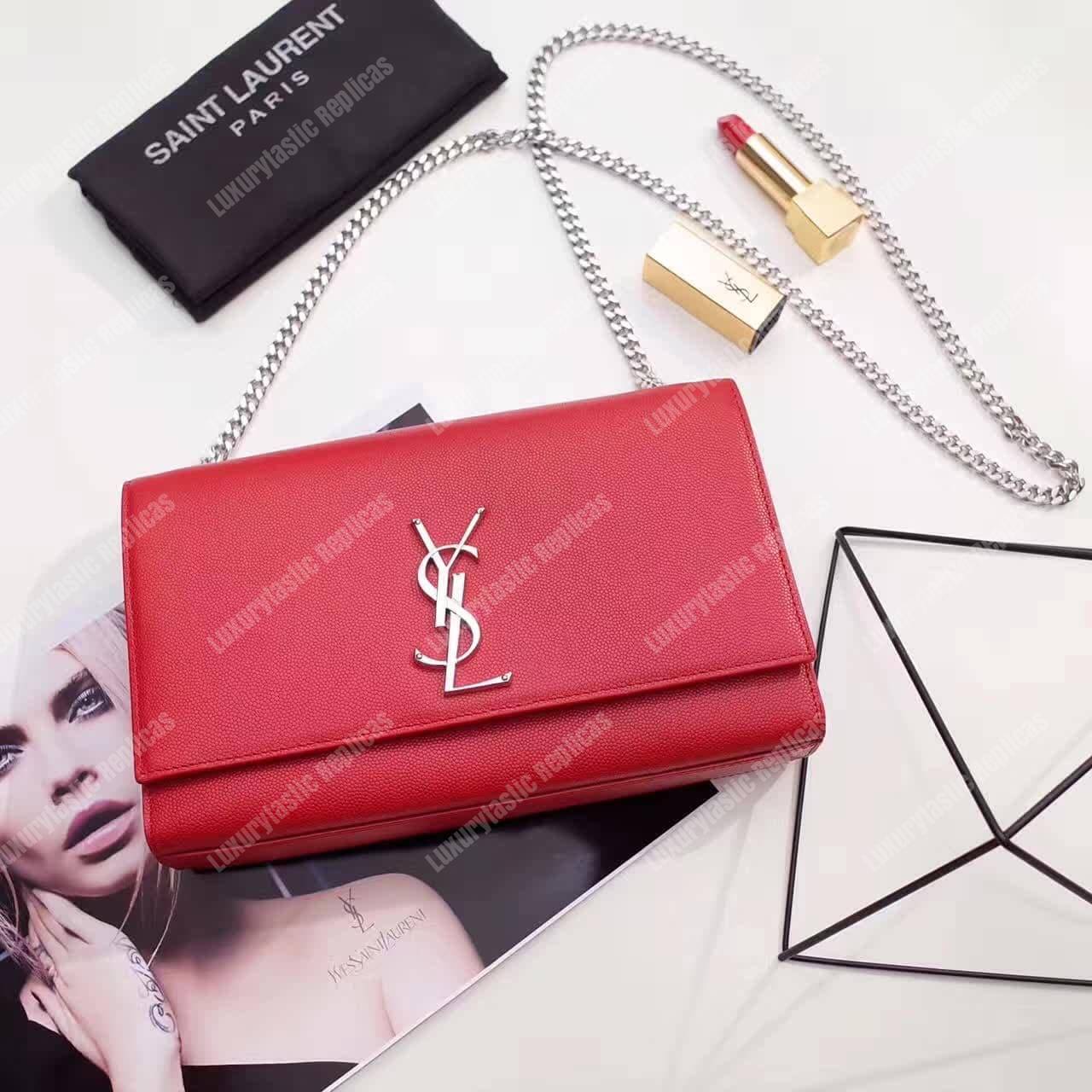 Saint Laurent Kate Medium In Grain De Poudre Embossed Leather Red