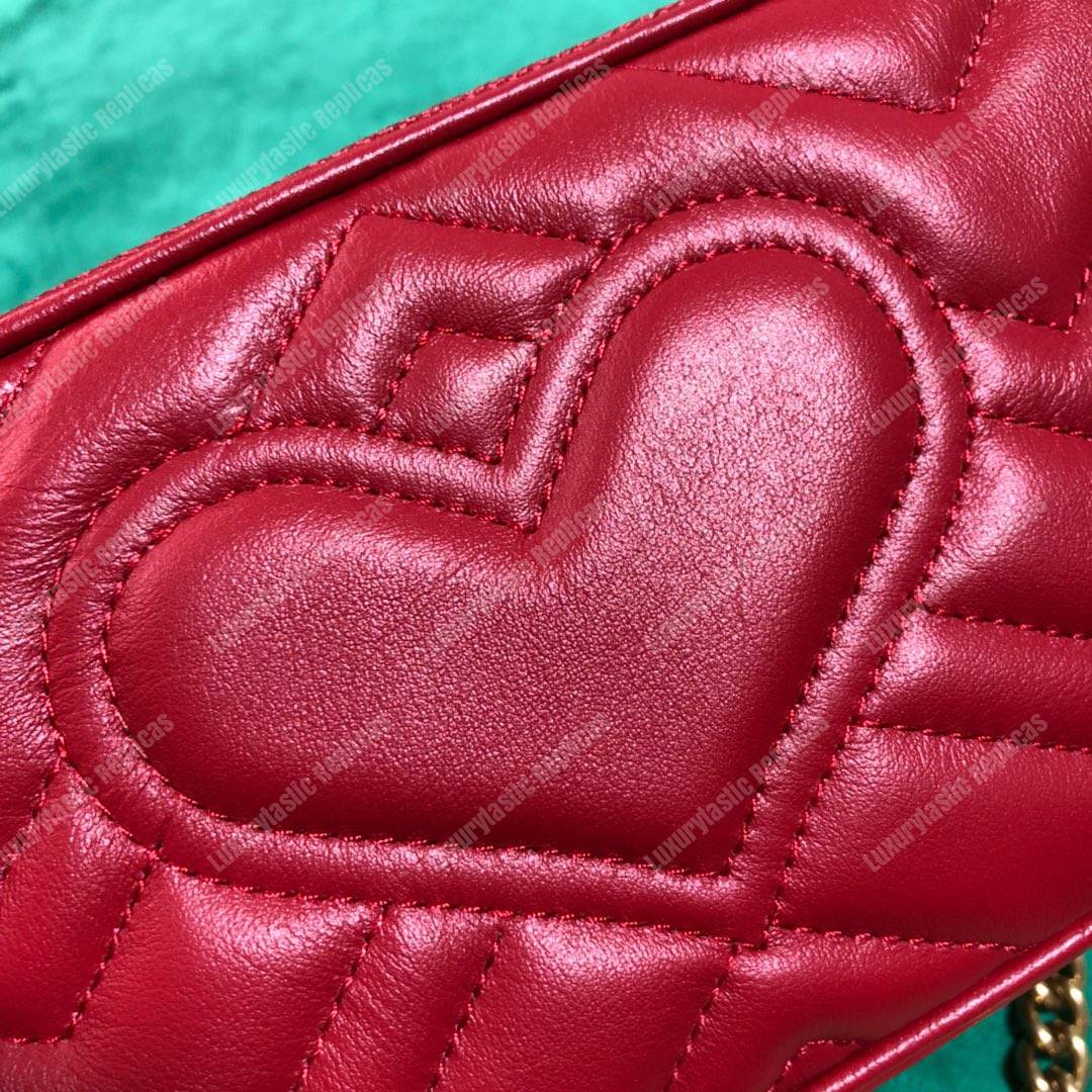 G*u*i gg marmont mini chain bag 3 zips hibiscus red