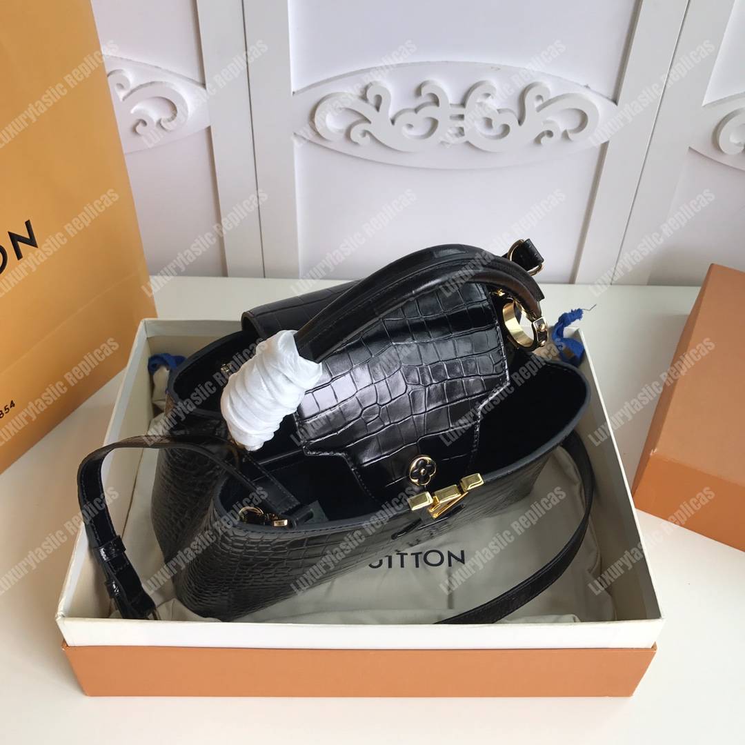 LV Capuccines BB Crocodilien Mat Noir