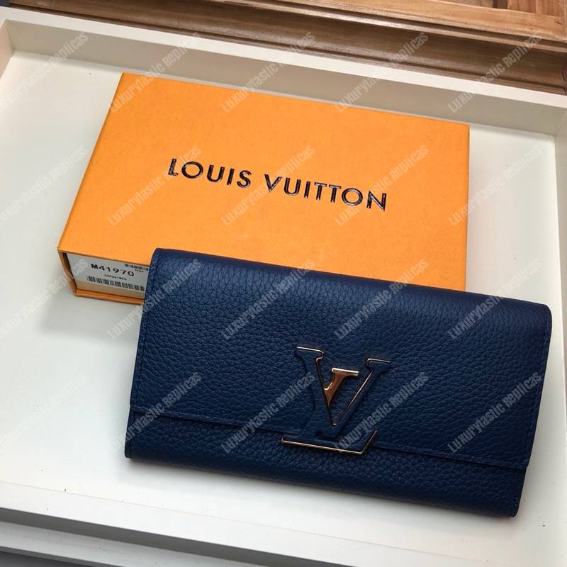 LV Capucines Wallet Taurillon Marine Rouge