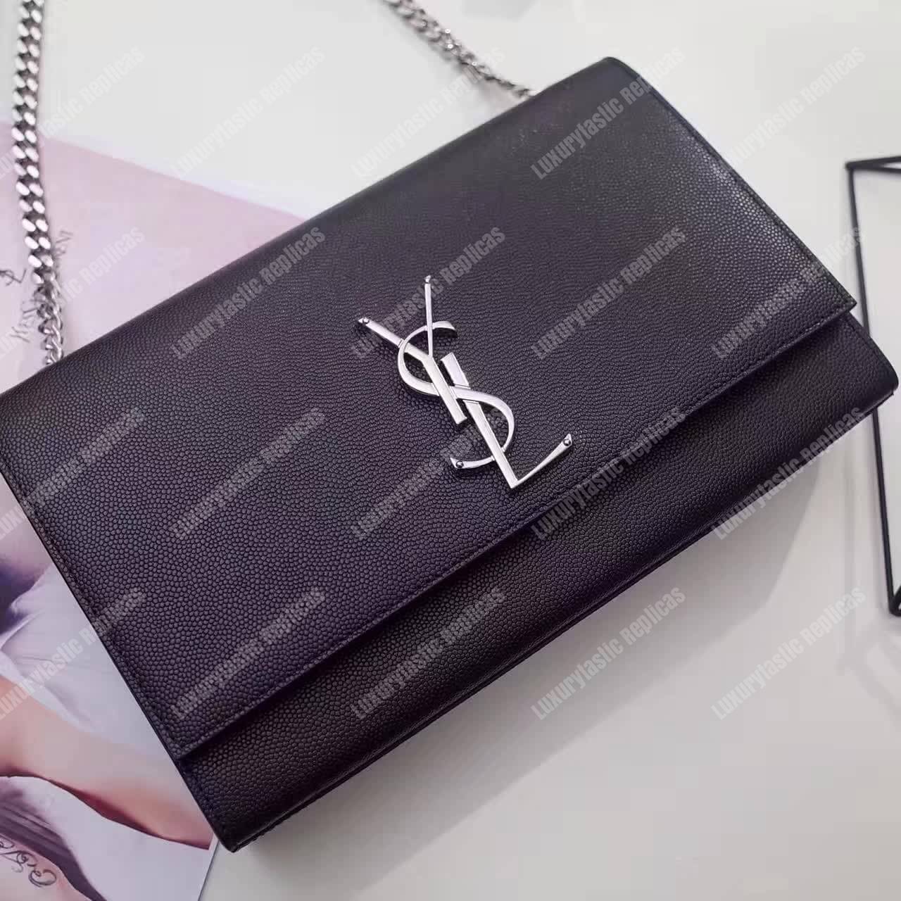 Saint Laurent Kate Medium In Grain De Poudre Embossed Leather Black
