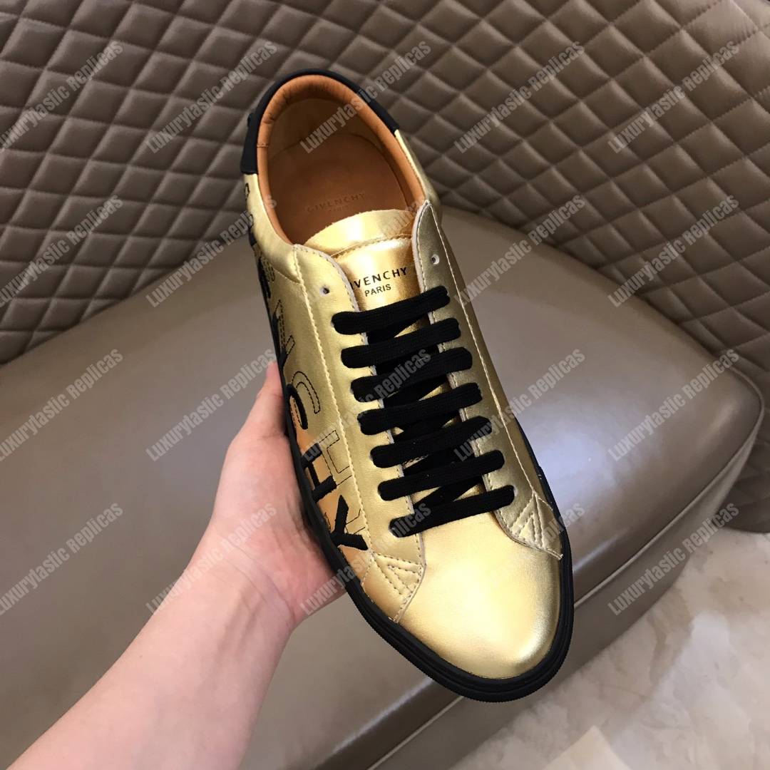 Givenchy Shading Sneakers In Metallized Leather Gold