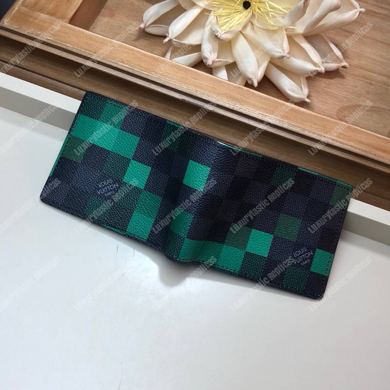 LV Slender Wallet Damier Graphite Pixel Green