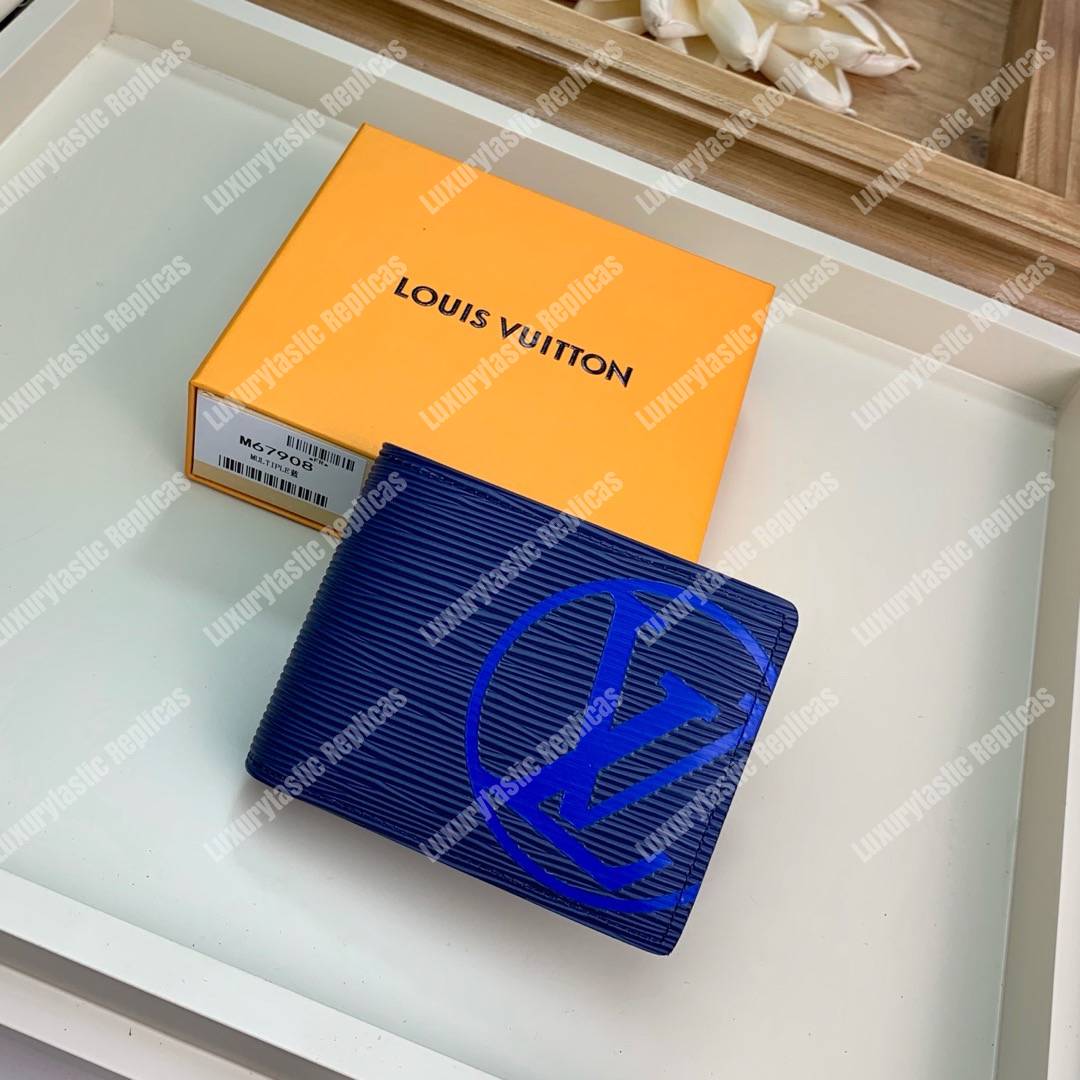 LV Multiple Wallet Epi Leather Marine Bleu Initials