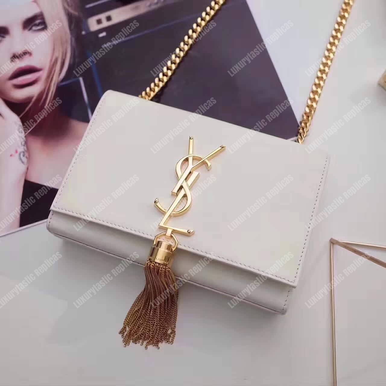 Saint Laurent Classic Small Kate Tassel Chain White