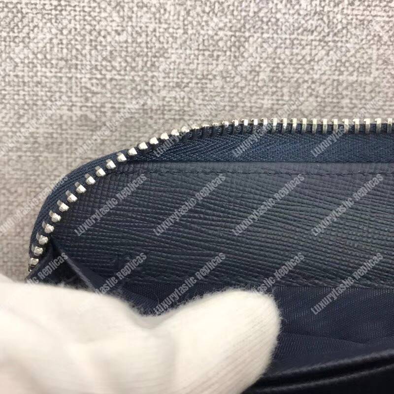 Pra*a saffiano and crocodile leather wallet blue dark blue/grey crocodile insert
