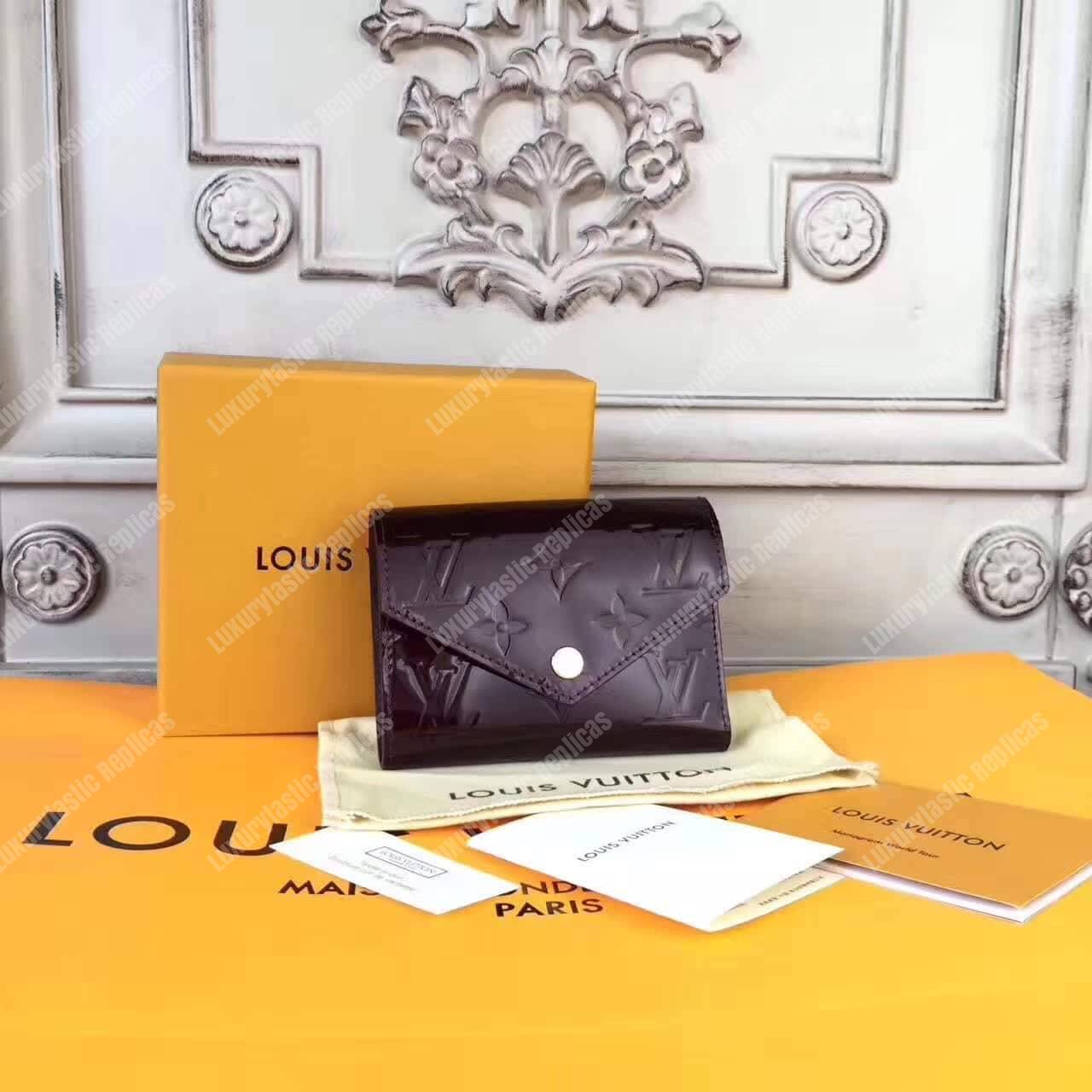 LV Victorie Wallet Monogram Vernis Leather Amarante