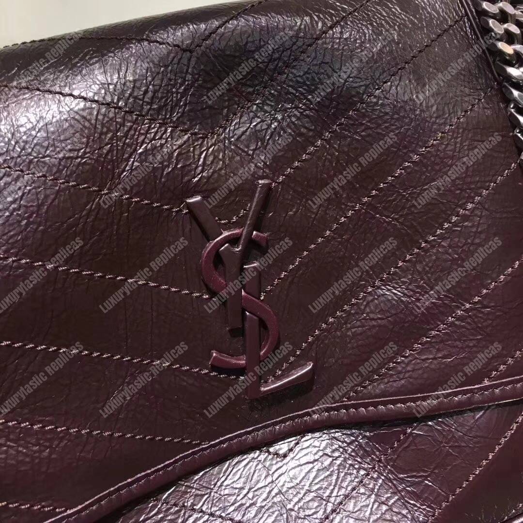 Saint Laurent Niki Medium Bag In Crinkled Vintage Leather Prunia
